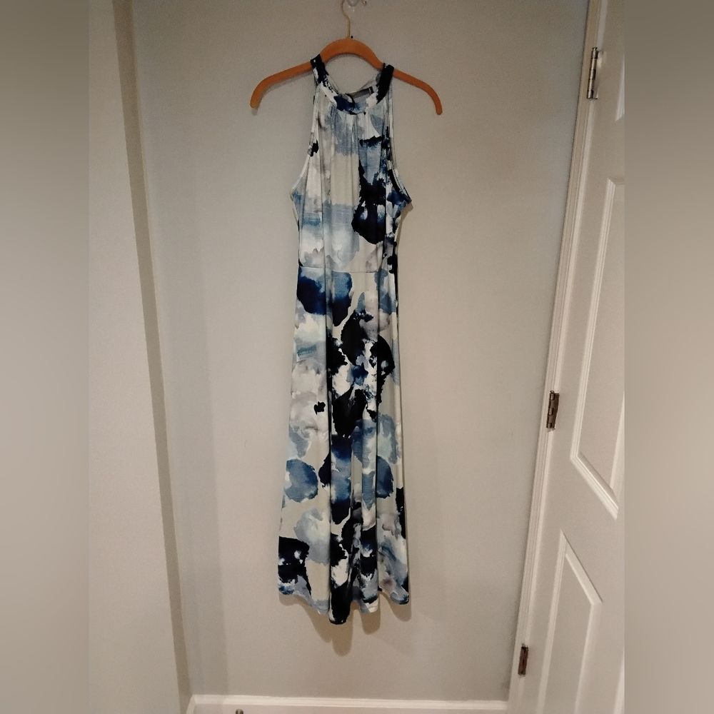 Elegant Blue and White Maxi Dress